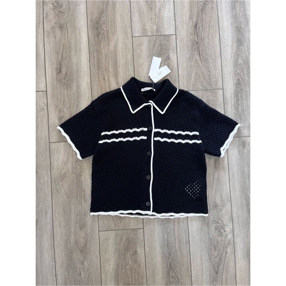 Abercrombie & Fitch Crochet Short Sleeve Polo Sweater